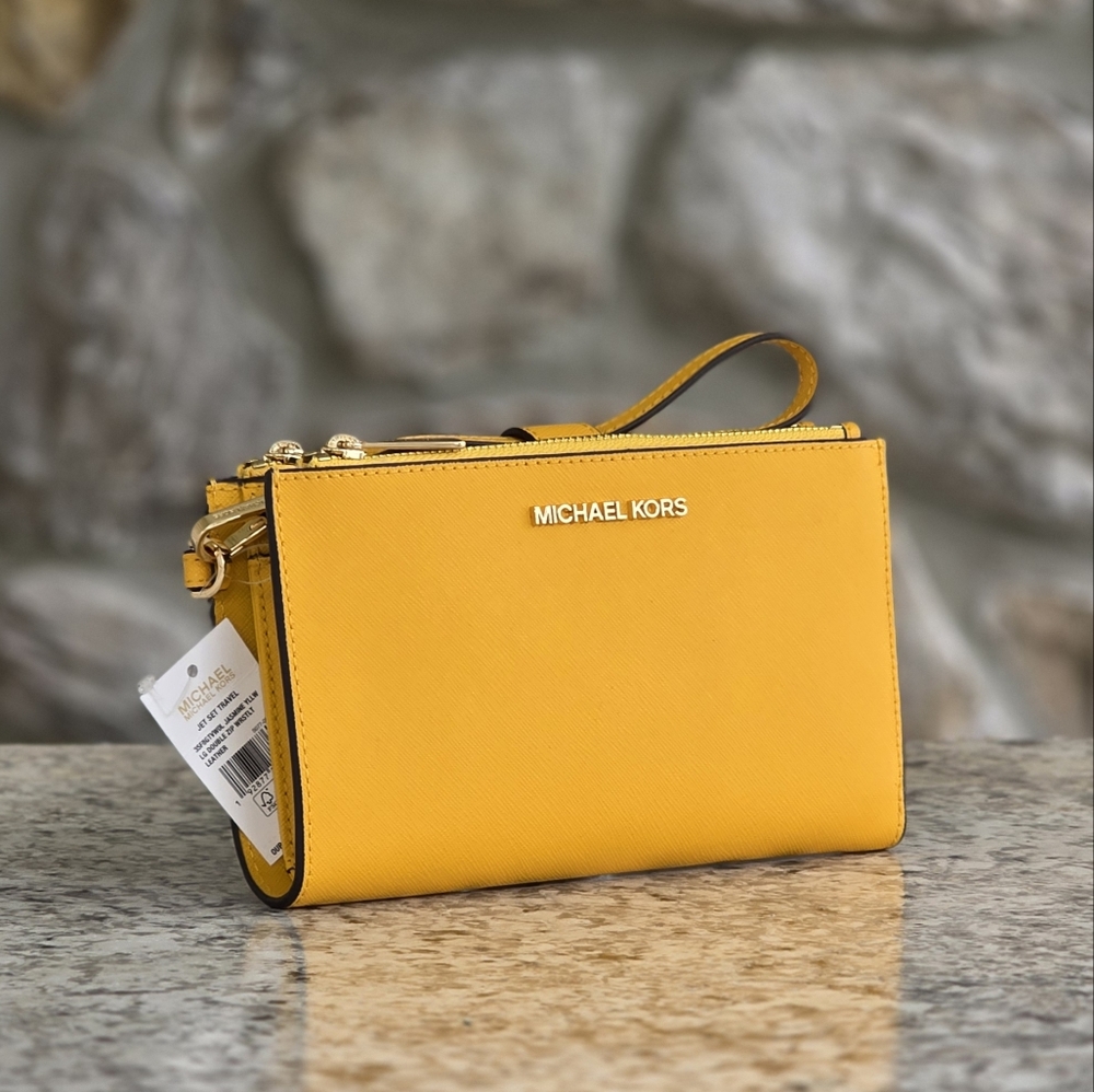 Michael Kors Double Zip Yellow Wristlet